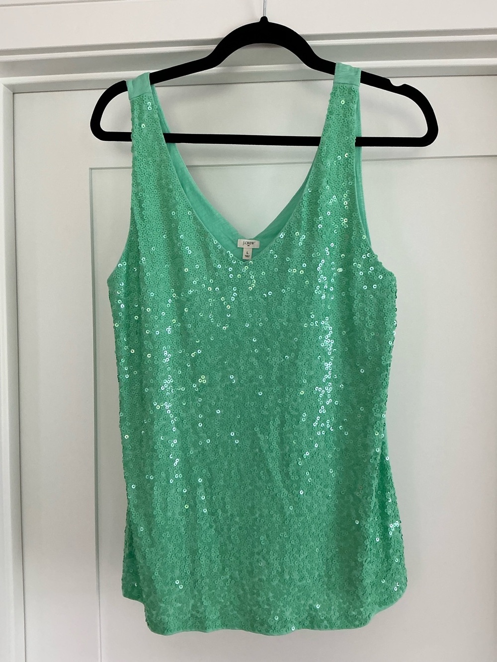 NWOT J. Crew factory Mint Green Sequin V-Neck Tank Top size large.